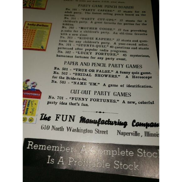 Vintage 1950's Fun Manufacturing Co Advertising Sales Sheet Naperville IL NOS - Picture 5 of 6